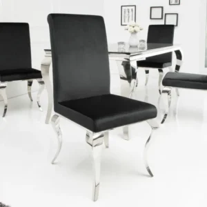 Eleganter Stuhl MODERN BAROCK schwarz Samt Stuhlbeine aus Edelstahl