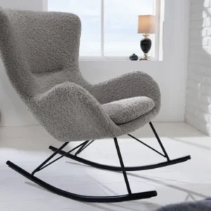 SCANDINAVIA SWING Design Schaukelstuhl Bouclé Sessel schwarz Metall