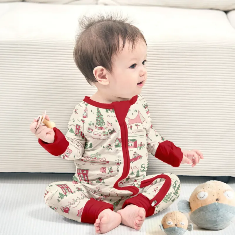 Christmas Village Bamboo Zipper Pajamas for Infants - Enchanting & Comfortable , Christmas Village Bamboo Zipper Pajamas for Infants - Enchanting & Comfortable - Long Zippy / 0-3M