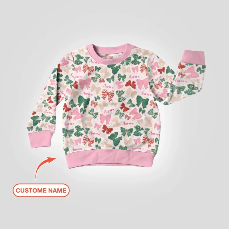Custom Name Preppy Coquette Bows Bamboo Crewneck Sweatshirt
