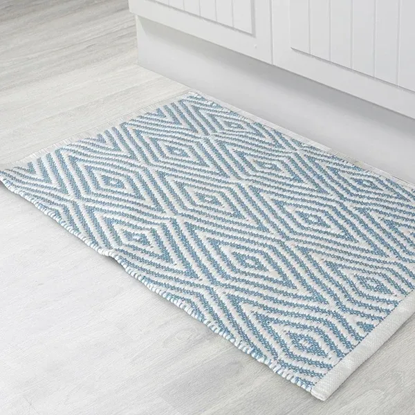 Oxford 100% Bath Rug Blue/White 20"x32"