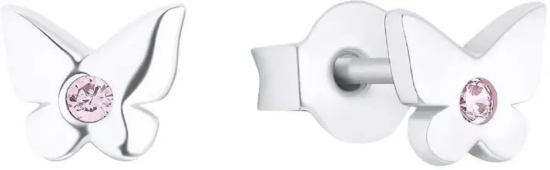 Schmetterlingsohrstecker mit rosafarbenem Steinchen und weißem Schmetterlingsmotiv