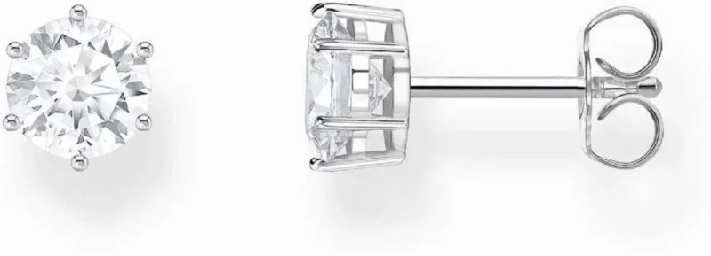 Silberner Ohrringstecker mit rundem weißem Zirkoniastein im Brillantschliff