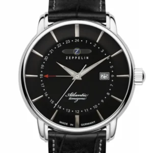 Herrenarmbanduhr mit schwarzem Zifferblatt, Lederarmband und Datumsanzeige, Edelstahlgehäuse