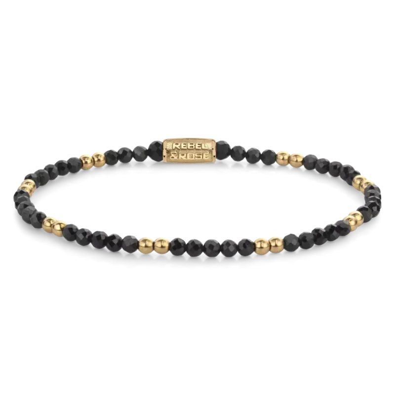 Armband aus schwarzen und goldfarbenen Edelsteinperlen mit Metallverschluss, Rebel&Rose