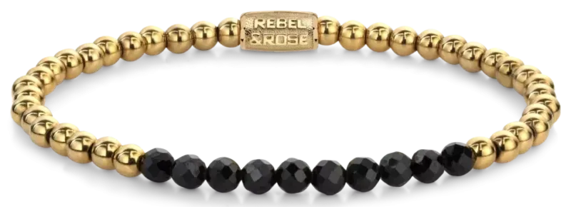 Armband mit facettierten schwarzen Spinel-Perlen und goldfarbenen Edelstahlperlen
