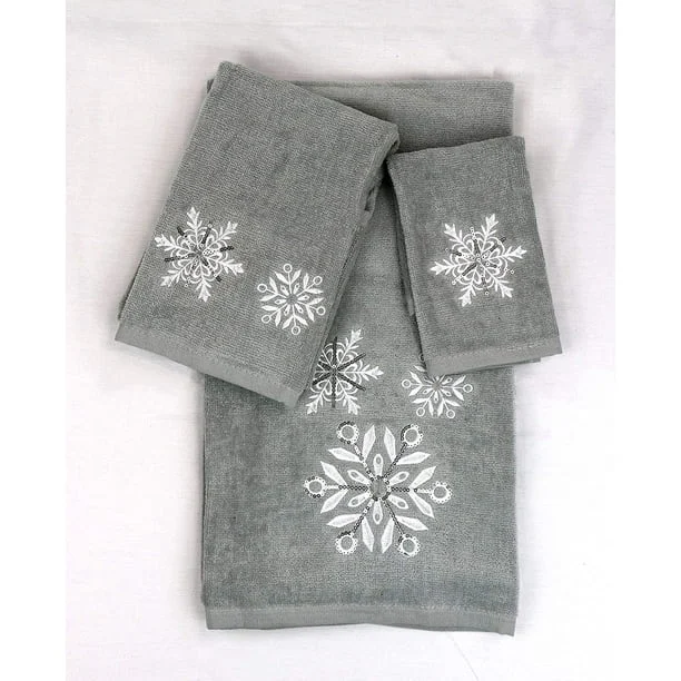 Grey Snowflake Gem Detail Embroidery Towel