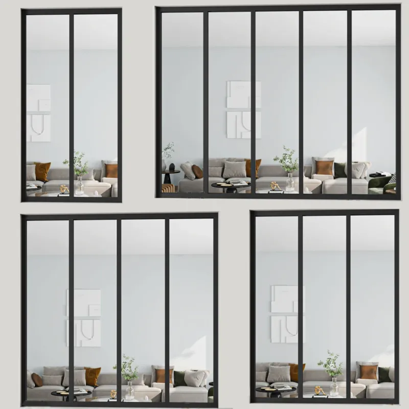 Schwarze Paneel-Fenster Innenfenster feststehend Sicherheitsglas H.108 cm