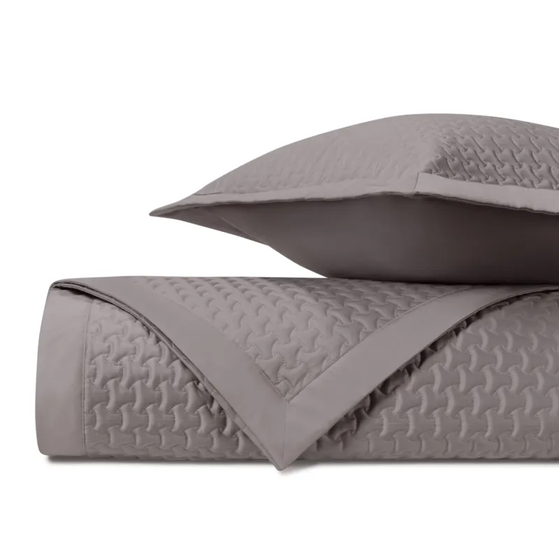 Home Treasures Trinity quilted coverlet and euro sham set in pewter houndstooth pattern.