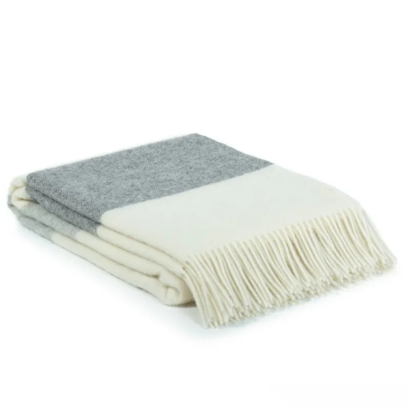 Folded Wool Throw Blanket Agatha in grey and white multicolor design