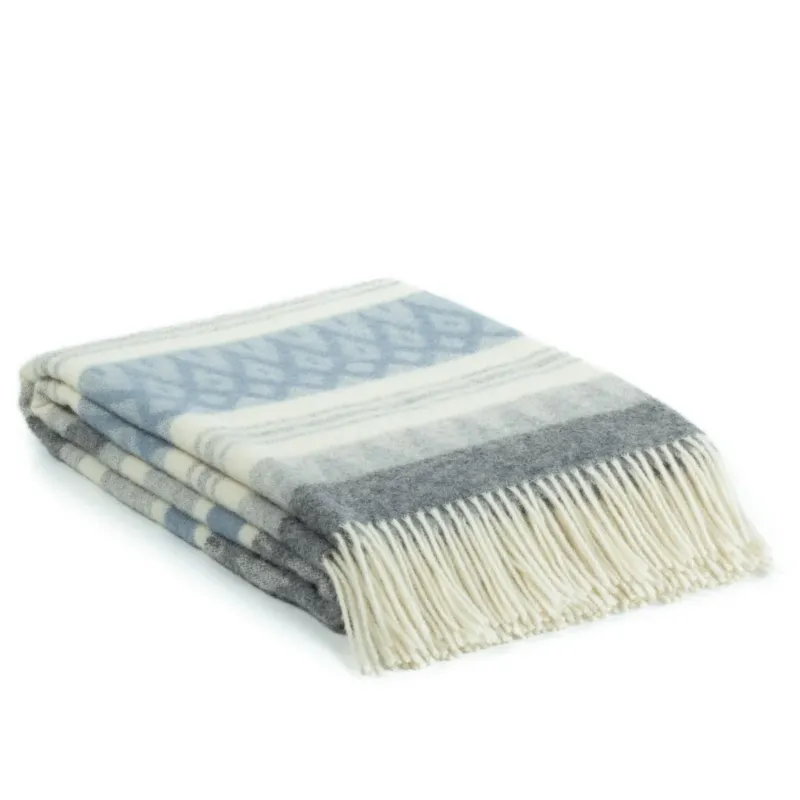 Folded Wool Throw Blanket Ugle in blue, grey, and white